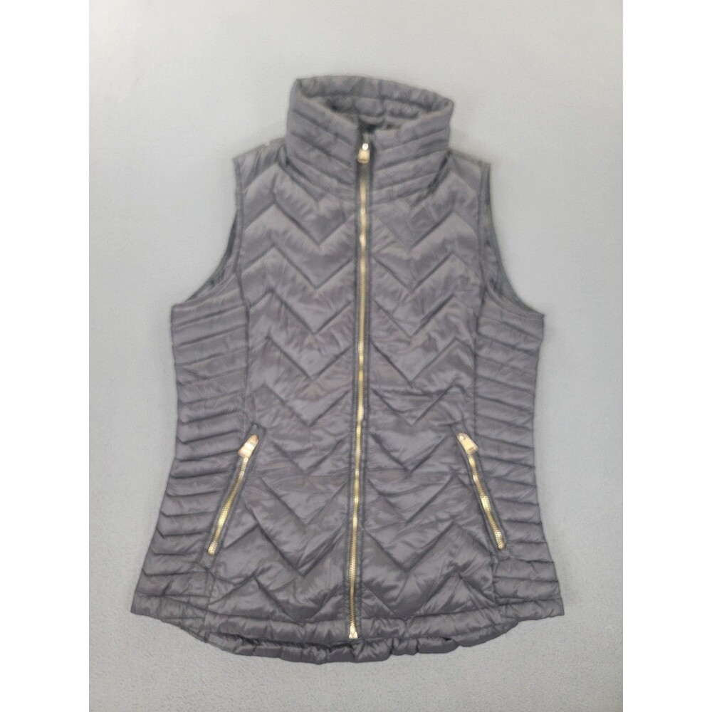 Calvin Klein Vest Womens‎ Small Black Down Puffer Quilted Chevron Gold Zippers